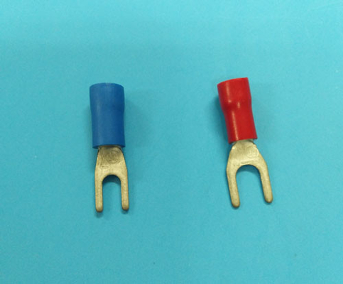 PVC Insulation Blue Fork Terminals 19A Fork Crimp Connectors Electrolytic Copper Tin Plated