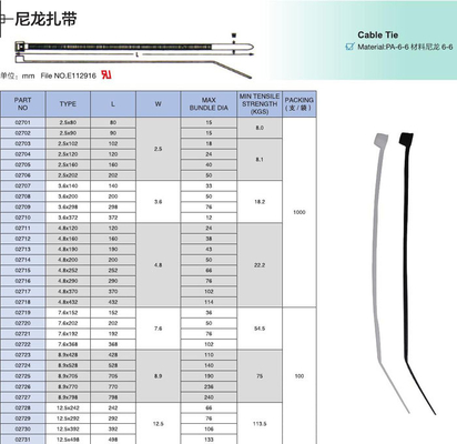 Self Locking Nylon White Plastic Cable Ties 3.6X372mm